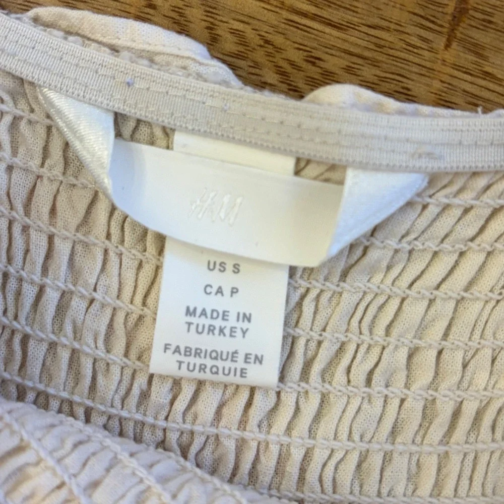 H&M Linen Blend Smocked Jumpsuit Small Wide Leg Beachy Coastal Minimalist‎ Beige